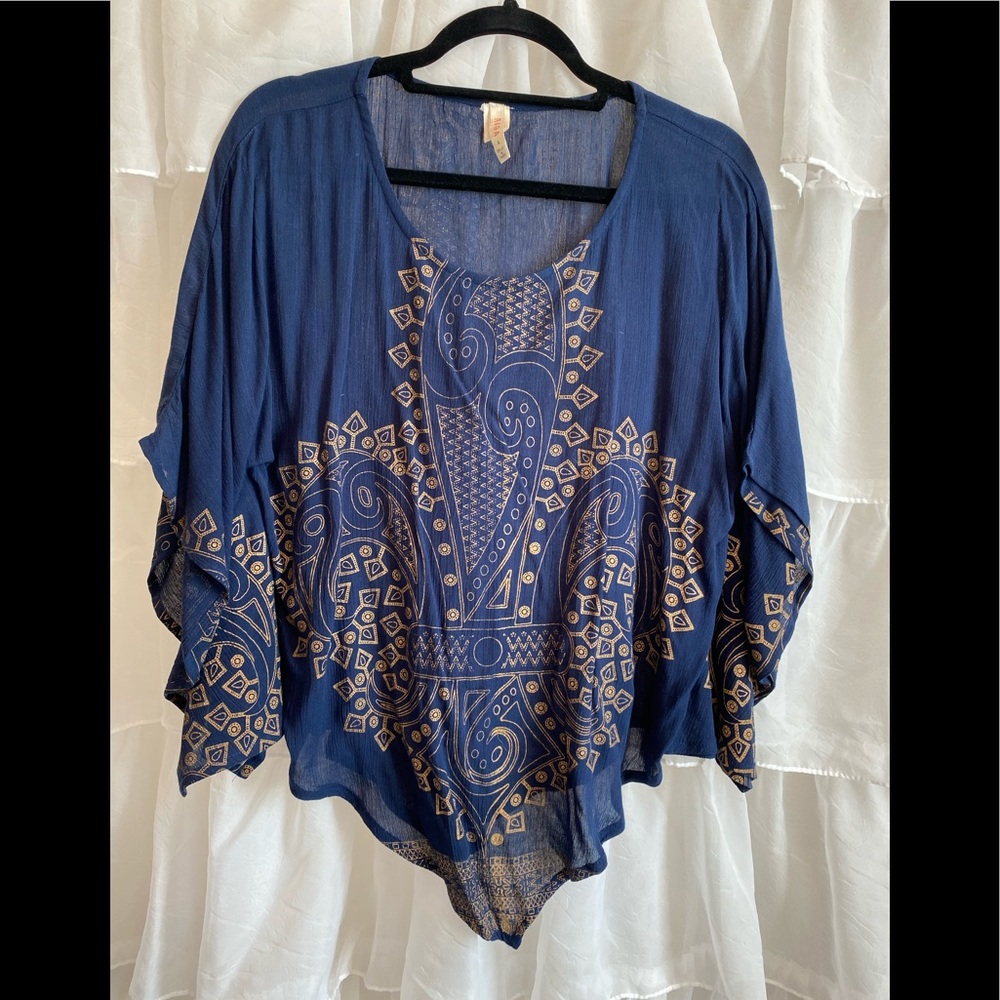 RAGA Blue and Gold Patterned Top